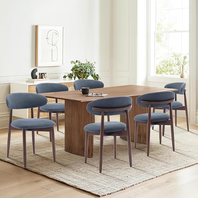 COLAMY Wooden Dining Chairs Set of 2, Modern Fabric Upholstered Kitchen Side Chairs, Farmhouse Dining Room Chair with Foot Pegs, Blue - LeafyLoom