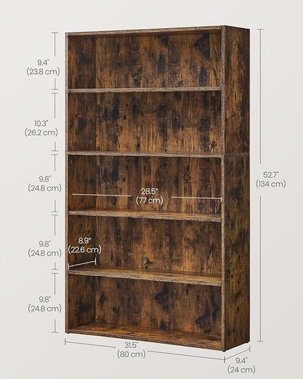 VASAGLE Bookshelf, 31.5 Inches Wide, 5-Tier Open Bookcase with Adjustable Storage Shelves, Floor Standing Unit, Rustic Brown ULBC175X01 - LeafyLoom