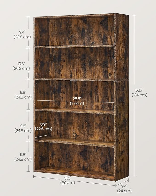VASAGLE Bookshelf, 31.5 Inches Wide, 5-Tier Open Bookcase with Adjustable Storage Shelves, Floor Standing Unit, Rustic Brown ULBC175X01 - LeafyLoom