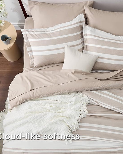 Bedsure Twin XL Comforter Set, Extra Long 5 Pieces Light Camel Twin XL Bedding Sets, All Season Dorm Room Essentials with 1 Pillow Sham, Flat Sheet, Fitted Sheet and 1 Pillowcase - LeafyLoom