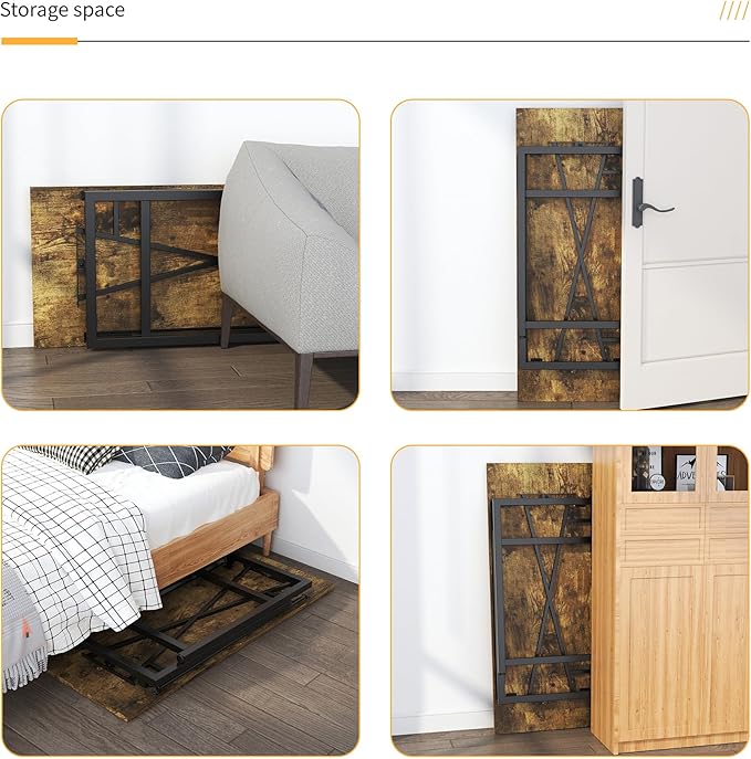 47 inch Folding Computer Desk, Writing Gaming Computer Camping Table, No Assembly Required Home Office Desk, Rustic Brown - LeafyLoom