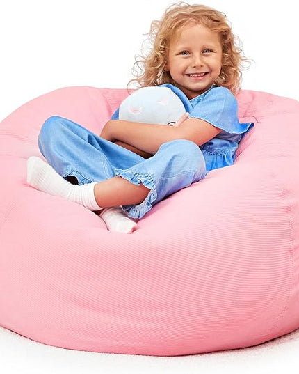 Stuffed Animal Bean Bag Storage (No Filler) - Machine Washable Kids Bean Bag Chair - Extra Large Pink Bean Bag Chair Cover Stuff Toys & Soft Items - Stuffed Animal Holder for Girls -Pink Corduroy - LeafyLoom
