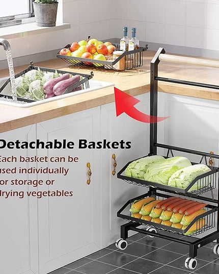 COVAODQ Snack Cart with Wheels 4-Tier Adjustable Fruit Rack Fruit Vegetable Basket Cart Metal Wire Storage Cart Rolling Pantry Utility Kitchen Cart - LeafyLoom