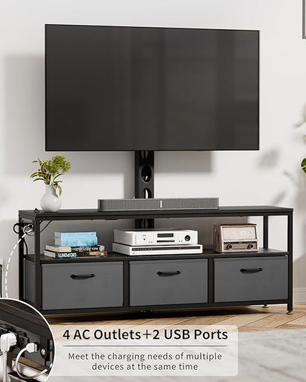 JUSTOGO TV Stand with Mount and Power Outlet, TV Stand Mount with Storage for Living Room, Entertainment Center with LED Lights for 45/55/60/65 inch TVs, Height Adjustable Media Console, Black - LeafyLoom