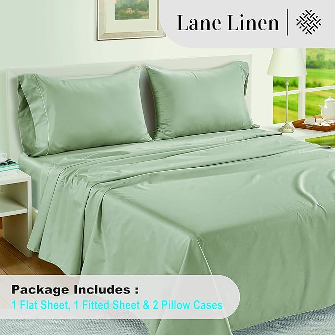 LANE LINEN Luxury 100% Egyptian Cotton Bed Sheets - 1000 Thread Count 4-Piece Mineral Calking Set Bedding Sateen Weave 16" Deep Pocket (Fits Upto 17" Mattress) - LeafyLoom