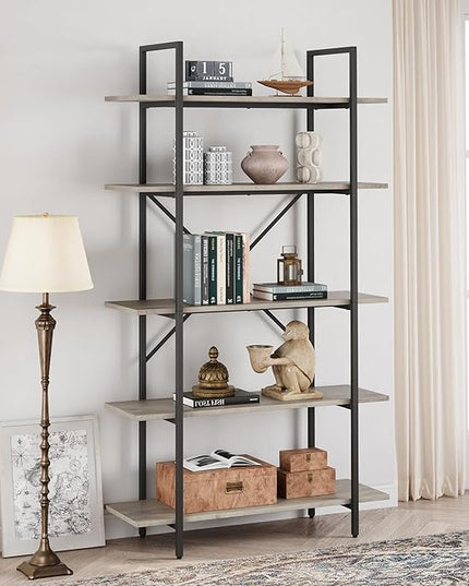GAOMON 5 Tier Bookshelf, 67.9” Book Shelves for Living Room, Large Bookcase with 5 Open BookShelves, Display Shelves for Home Office, Study Room, Living Room, Bed Room-Grey - LeafyLoom