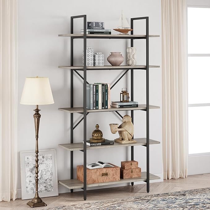 GAOMON 5 Tier Bookshelf, 67.9” Book Shelves for Living Room, Large Bookcase with 5 Open BookShelves, Display Shelves for Home Office, Study Room, Living Room, Bed Room-Grey - LeafyLoom