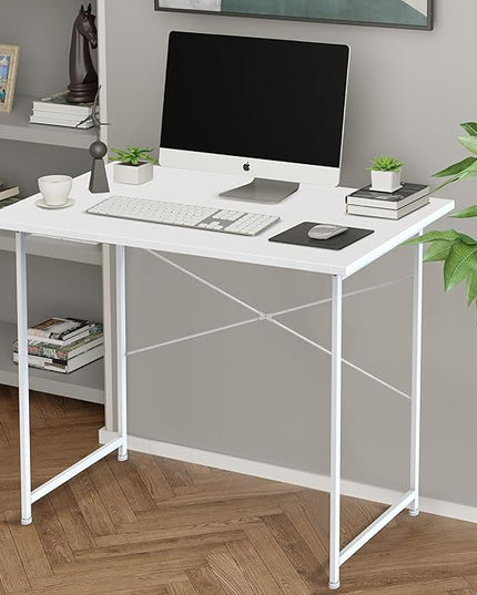 HealSmart Home Office Computer Desk, Modern Style Design with Headphone Hooks for Working, Writing and Gaming, 32 Inch, White - LeafyLoom