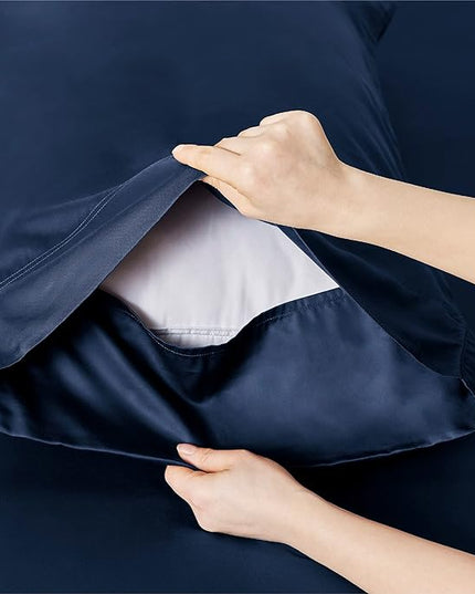 Bedsure King Size Sheet Set, Cooling Sheets King, Rayon Derived from Bamboo, Deep Pocket Up to 16", Breathable & Soft Bed Sheets, Hotel Luxury Silky Bedding Sheets & Pillowcases, Navy - LeafyLoom