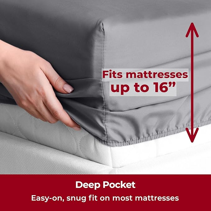 Mellanni Queen Sheets Set - 6 PC Iconic Collection Bedding Sheets & Pillowcases - Hotel Luxury, Ultra Soft, Cooling Bed Sheets - Deep Pocket up to 16 inch - 6 PC (Queen, Gray w/Extra Pillow Cases) - LeafyLoom
