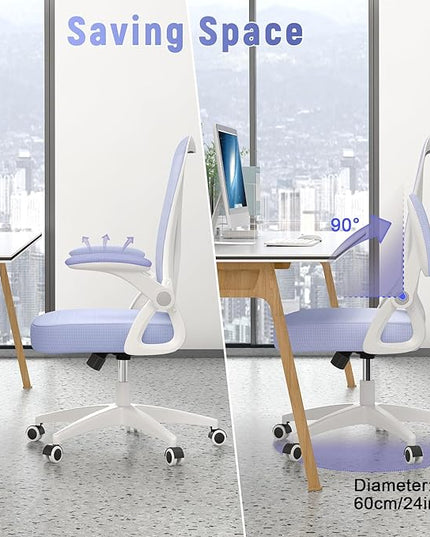 naspaluro Ergonomic Office Chair, Mid Back Desk Chair with Adjustable Height, Flip-Up Arms and Lumbar Support, Breathable Mesh Swivel Computer Chair for Home Study Working/Light Purple - LeafyLoom