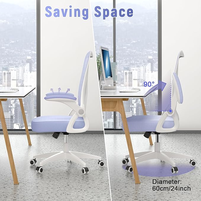 naspaluro Ergonomic Office Chair, Mid Back Desk Chair with Adjustable Height, Flip-Up Arms and Lumbar Support, Breathable Mesh Swivel Computer Chair for Home Study Working/Light Purple - LeafyLoom