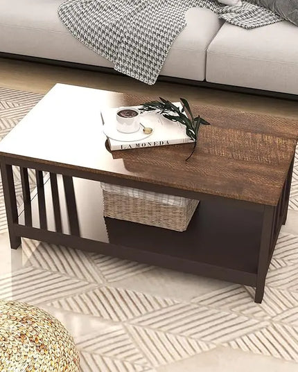 ChooChoo Farmhouse Coffee Table, Espresso Living Room Table with Shelf, 40 Inch - LeafyLoom