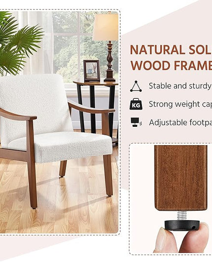 Yaheetech Fabric Accent Chair, Mid-Century Modern Armchair with Solid Wood Legs, Reading Leisure Chair with High Back for Living Room Bedroom Waiting Room,Ivory - LeafyLoom