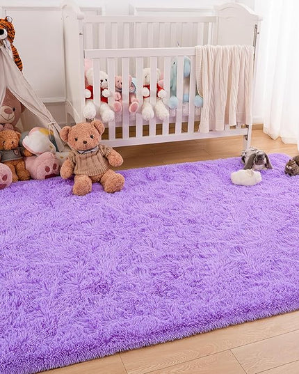 Softlife Ultra Soft Fluffy Area Rugs for Bedroom, Girls and Boys Room Kids Room Nursery Rug, 3 x 5 Feet Shaggy Fur Indoor Plush Modern Floor Carpet for Living Room Christmas Decor, Purple - LeafyLoom