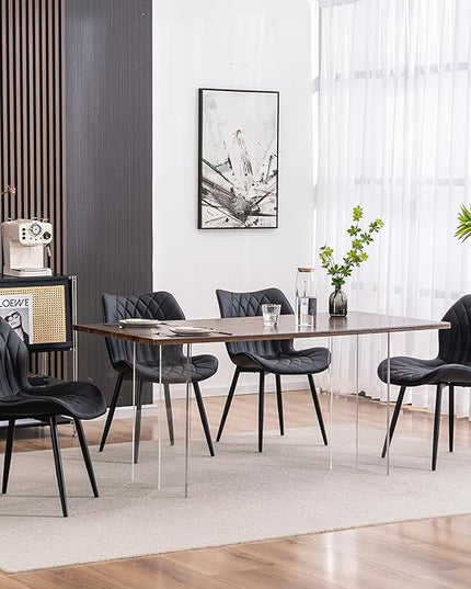 YOUNIKE Dining Chairs Set of 2, Upholstered Faux Leather Kitchen & Dining Room Chairs, Modern Living Room Bedroom Side Chairs with Wide Wing Back and Adjustable Metal Legs, Black - LeafyLoom