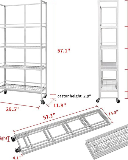 No-Assembly Folding Bookshelf Storage Rack Shelves with Castors 4 Tiers Vintage Bookcase Standing Racks Multifunctional Plant Flower Stand Study Organizer for Home Office (Wire,White) - LeafyLoom