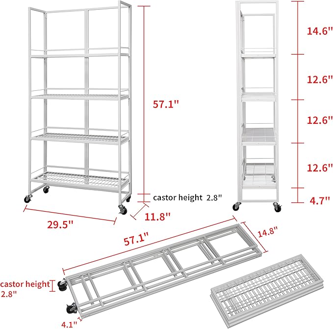 No-Assembly Folding Bookshelf Storage Rack Shelves with Castors 4 Tiers Vintage Bookcase Standing Racks Multifunctional Plant Flower Stand Study Organizer for Home Office (Wire,White) - LeafyLoom
