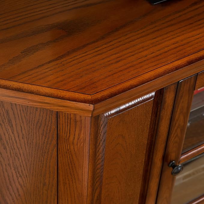 Leick Home 88285 One Door Corner Stand with Adjustable Shelf For 50" TV's, Burnished Medium Oak, 20 x 46.75 x 24.25 - LeafyLoom