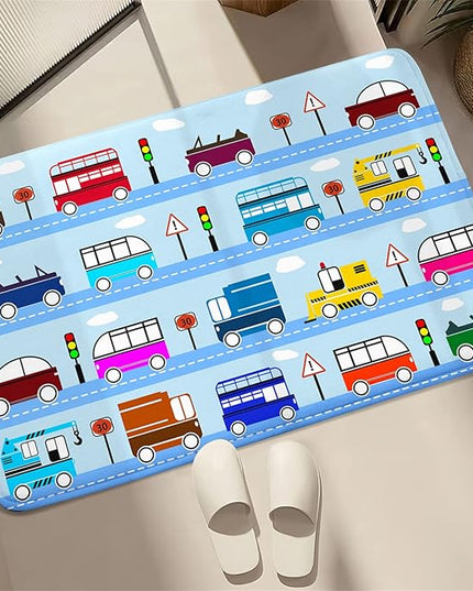 Car Rug Car Play Mat Kids Rugs for Playroom Car Rug Play Mat Rugs for Boys Bedroom Car Carpet for Kids Play Rug for Cars and Trucks Car Rug for Boys Room,Light Blue 2'×3' - LeafyLoom