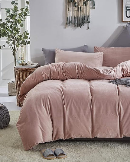 Wellboo Pink Velvet Comforter Sets Full Light Red Fluffy Bedding Comforters Full Size Women Girls Solid Pink Cute Flannel Quilts Aesthetic Pink Warm Winter Blankets Micromink Sherpa Fuzzy Plush Bed - LeafyLoom