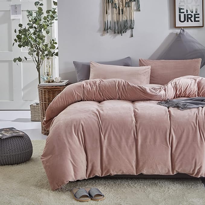 Wellboo Pink Velvet Comforter Sets Full Light Red Fluffy Bedding Comforters Full Size Women Girls Solid Pink Cute Flannel Quilts Aesthetic Pink Warm Winter Blankets Micromink Sherpa Fuzzy Plush Bed - LeafyLoom
