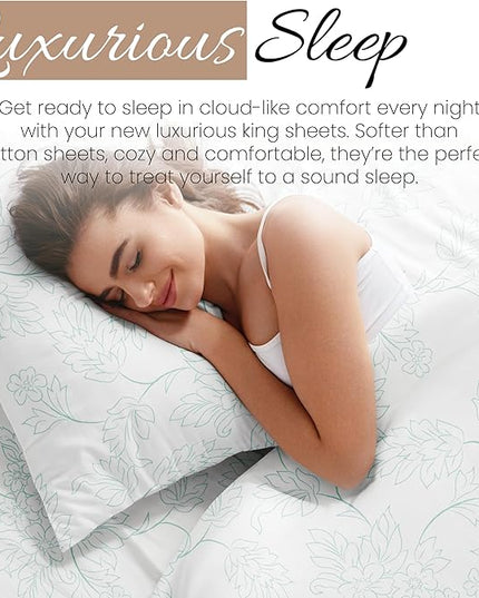 Linen Market 4 Piece King Bedding Sheet Set (Vines Aqua) - Sleep Better Than Ever with These Ultra-Soft & Cooling Bed Sheets for Your King Size Bed - Deep Pocket Fits 16" Mattress - LeafyLoom