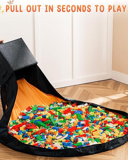 Toy Storage Organizer and Play Mat 13"x13"x13 Basket for Building Bricks Collapsible Storage Box for Kids Nonwoven Fabric Organizer Cube Bin - LeafyLoom