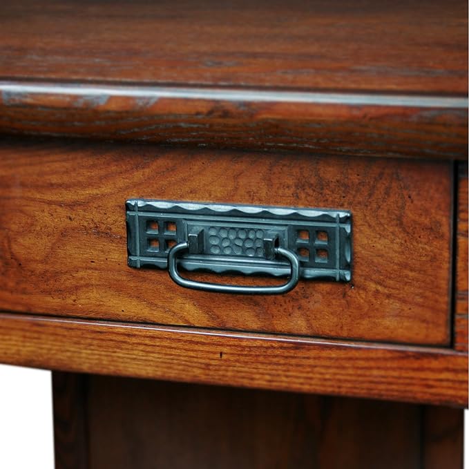 Leick Home 82430 Mission Corner Desk, Writing Computer Desk with Drop Front Keyboard Drawer, for Home Office, Solid Wood, Mission Oak - LeafyLoom