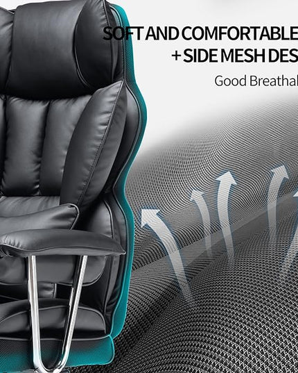 Desk Office Chair 400LBS, Big and Tall Office Chair, PU Leather Computer Chair, Executive Office Chair with Leg Rest and Lumbar Support, Black Office Chair - LeafyLoom