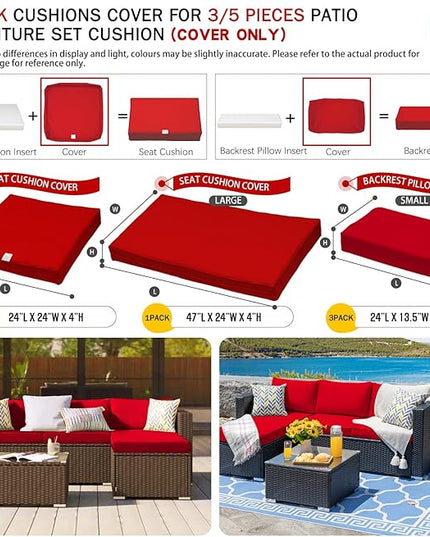 ClawsCover 6Pack Outdoor Seat and Back Cushions Replacement Covers Fit for 3 Pieces 3-Seater Wicker Rattan Patio Furniture Conversation Set Sectional Couch Chair,Red-Include Cover Only - LeafyLoom