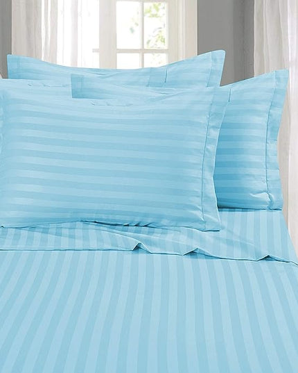 Elegant Comfort Softest and Coziest 4-Piece Sheet Set - 1500 Premium Hotel Quality Microfiber - Luxurious Wrinkle Resistant 4-Piece Damask Stripe Bed Sheet Set, Twin, Aqua Blue - LeafyLoom