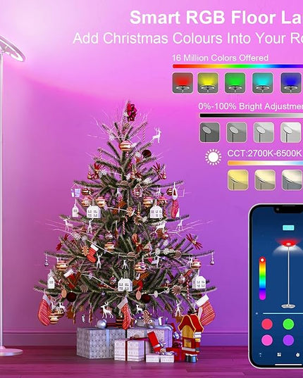 Keepsmile Silver Double Side Lighting LED Floor Lamp with Remote Smart App 36W 2600LM Bright Tall Standing RGB Floor Lamp Angle Multicolor Dimmable Modern Floor Lamps for Living Room Bedroom - LeafyLoom