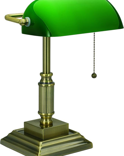 Traditional Style CFL Banker's Desk Lamp with Green Glass Shade (VS688029AB) - LeafyLoom