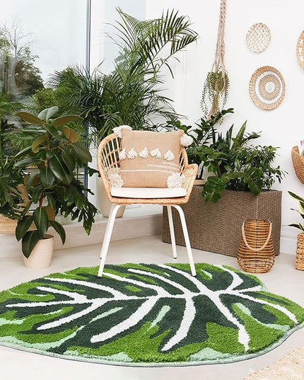 Kids Rug Green Leaf Area Rug for Nursery Cute Bath Mat Non Slip Small Preppy Carpet for Bedroom Bathroom Children Playroom Boho Home Decor Washable 2.6'x4' - LeafyLoom