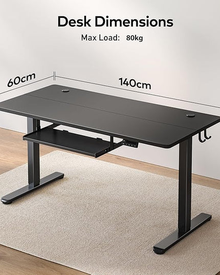 FEZIBO Standing Desk with Keyboard Tray, 55 × 24 Inches Electric Height Adjustable Desk, Sit Stand Up Desk, Computer Office Desk, Black - LeafyLoom