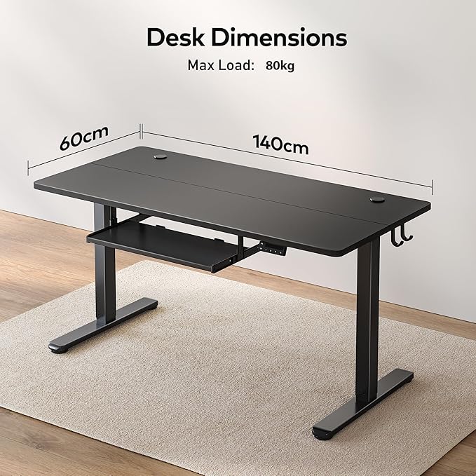 FEZIBO Standing Desk with Keyboard Tray, 55 × 24 Inches Electric Height Adjustable Desk, Sit Stand Up Desk, Computer Office Desk, Black - LeafyLoom