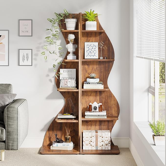 Small Corner Shelf, Modern 5-Tier Wall Corner Bookshelf, Stylish Bookcase Storage Rack for Small Space,Living Room. Bedroom - LeafyLoom