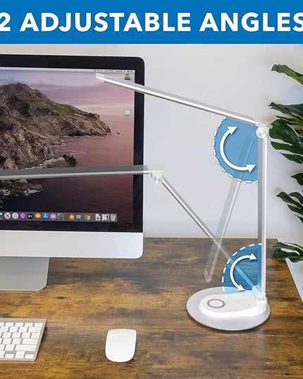 Mount-It! LED Desk Lamp with Wireless Charger and USB-C Charging Port, Dimmable Desk Lamp with 25 Brightness and Color Modes, for Home or Office, Adjustable Arm, Silver/White - LeafyLoom