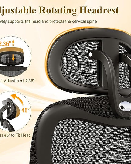 Ergonomic Mesh Office Chair, High Back Desk Chair with Adjustable Lumbar Support, Flip-Up Armrests, Headrest, Swivel Rolling Wheel, Comfy Computer Gaming Task Chairs for Adults Students (Black) - LeafyLoom