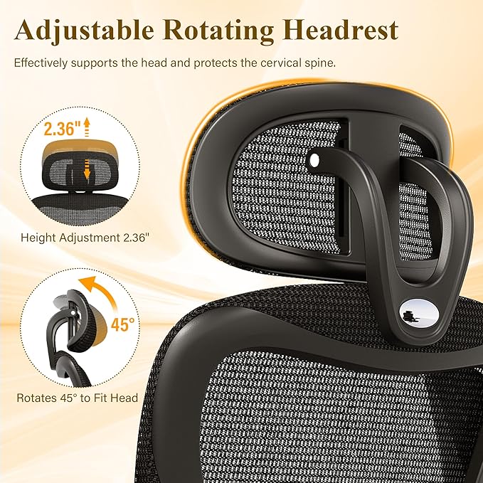 Ergonomic Mesh Office Chair, High Back Desk Chair with Adjustable Lumbar Support, Flip-Up Armrests, Headrest, Swivel Rolling Wheel, Comfy Computer Gaming Task Chairs for Adults Students (Black) - LeafyLoom