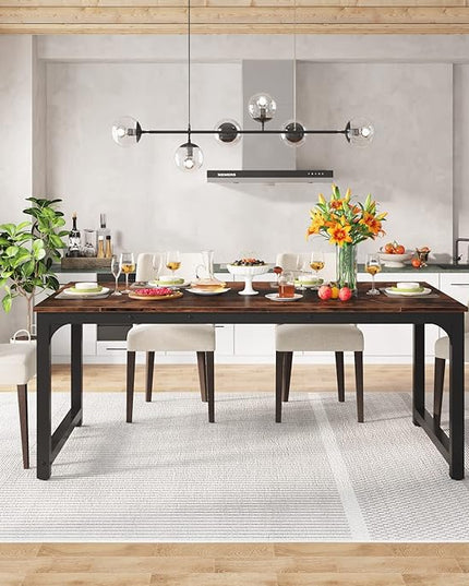 78.7 Inch X-Large Dining Table Rectangular Kitchen Furniture for 6 to 8 People, Brown - LeafyLoom