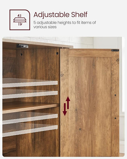 VASAGLE Buffet Storage Cabinet, 15.7" D x 59" W x 31.5" H Credenza Sideboard Table, Kitchen Cupboard with Adjustable Shelves for Living Room, Dining Room, Entryway, Rustic Walnut ULSC381T41 - LeafyLoom