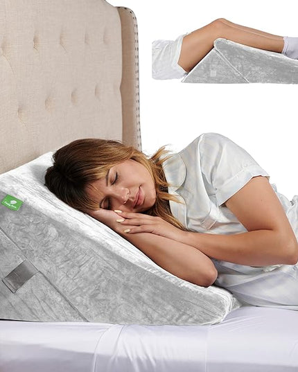 Cushy Form Wedge Pillow for Sleeping - 22 Inch Memory Foam Bed Wedge for Sleeping, Reading, Post Surgery & Leg Elevation - Triangle Pillow with Washable Cover - White - LeafyLoom