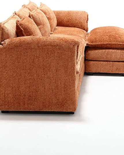 5 Seater L Shaped Convertible Modular Sectional Sofa with Reversible Chaise, Minimalist Oversized Sleeper Corner Couch,Chenille Upholstered Leisure Sofá for Living Room Office, Orange 112.2" - LeafyLoom