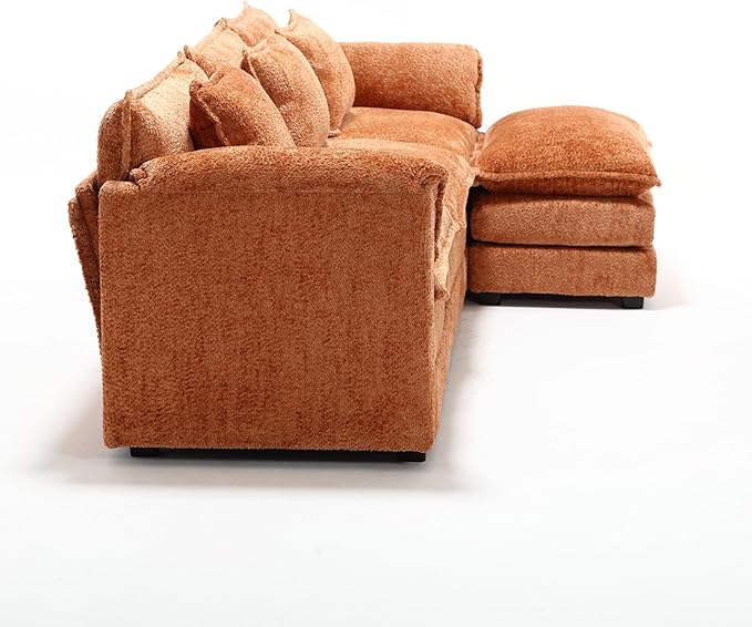 5 Seater L Shaped Convertible Modular Sectional Sofa with Reversible Chaise, Minimalist Oversized Sleeper Corner Couch,Chenille Upholstered Leisure Sofá for Living Room Office, Orange 112.2" - LeafyLoom