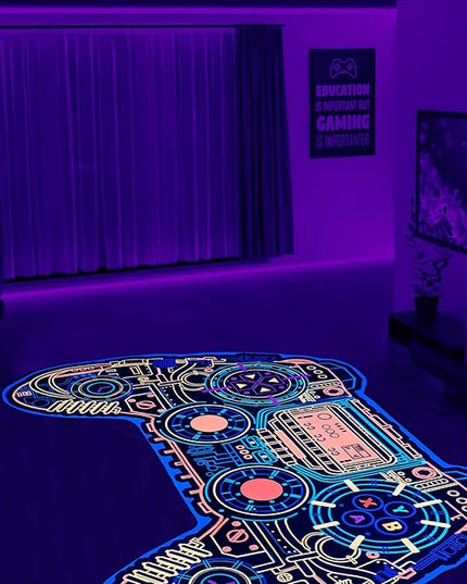 Gaming Rug for Boys Room Decor, Gamer Rugs Glow in The Blacklight Video Game Carpet Teens Playroom Non-Slip Area Rug Game Bedroom Floor Casual Mat (60"x39") - LeafyLoom