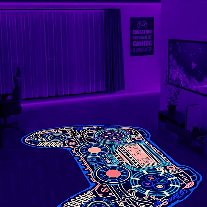 Gaming Rug for Boys Room Decor, Gamer Rugs Glow in The Blacklight Video Game Carpet Teens Playroom Non-Slip Area Rug Game Bedroom Floor Casual Mat (60"x39") - LeafyLoom
