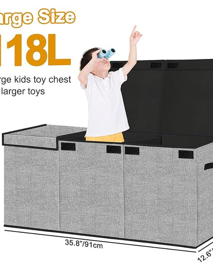 Extra Large Toy Box Chest with Lid, Collapsible Kids Toy Chest Boxes Organizers and Storage for Nursery,Playroom,Office 35.8"x12.6"x16"(Black) - LeafyLoom