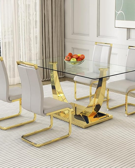 Modern Dining Chairs Set of 4,High Back Kitchen Chairs,Faux Leather Side Chair with Gold Plated Metal Legs,Easy to Clean Upholstered Dining Chairs,Ideal for Living Room(Gold Leg) - LeafyLoom